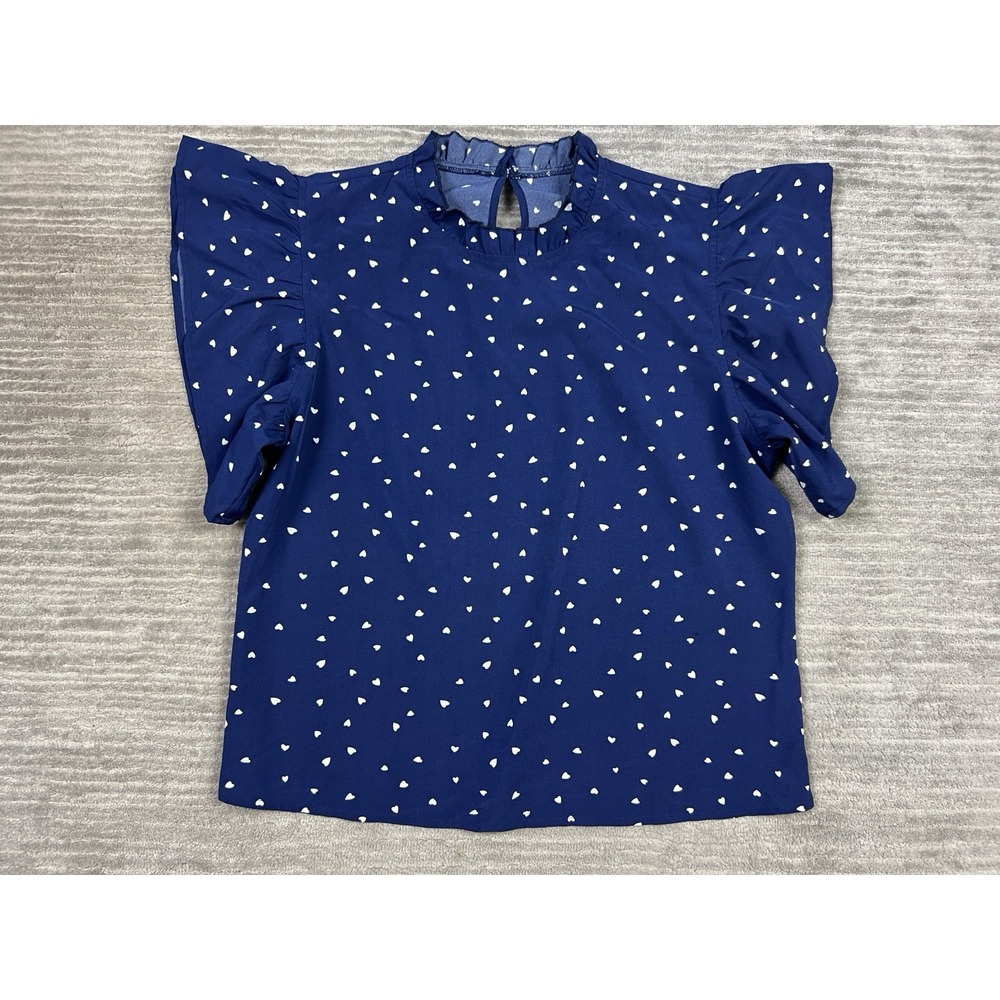 Shein Top Womens XL Blue Heart Short Sleeve Keyhole Back Polyester